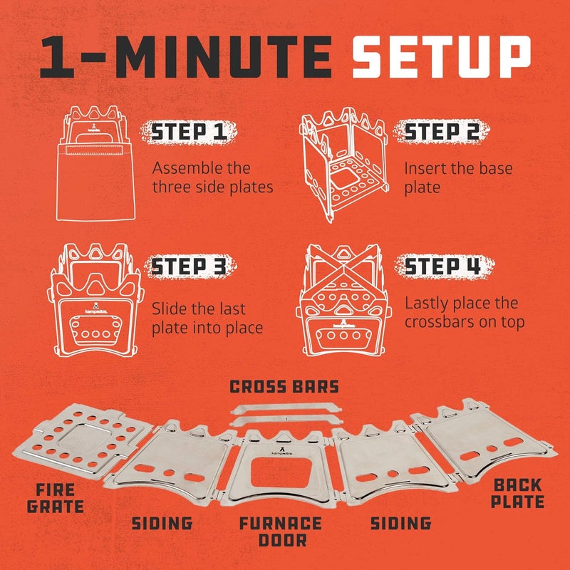 kampMATE Portable Camping Stove Wood, Wood Stove Camping, Outdoor Compact Campfire, Survival Cooking Gear, Backpacking Stoves, Emergency Backpack Stoves, Hiking Burner, Foldable with Nylon Case - Image 4